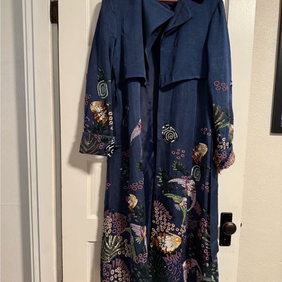 Là Fuori Jackets & Blazers - La Fuori Embroidered and Beaded Blue Long Coat